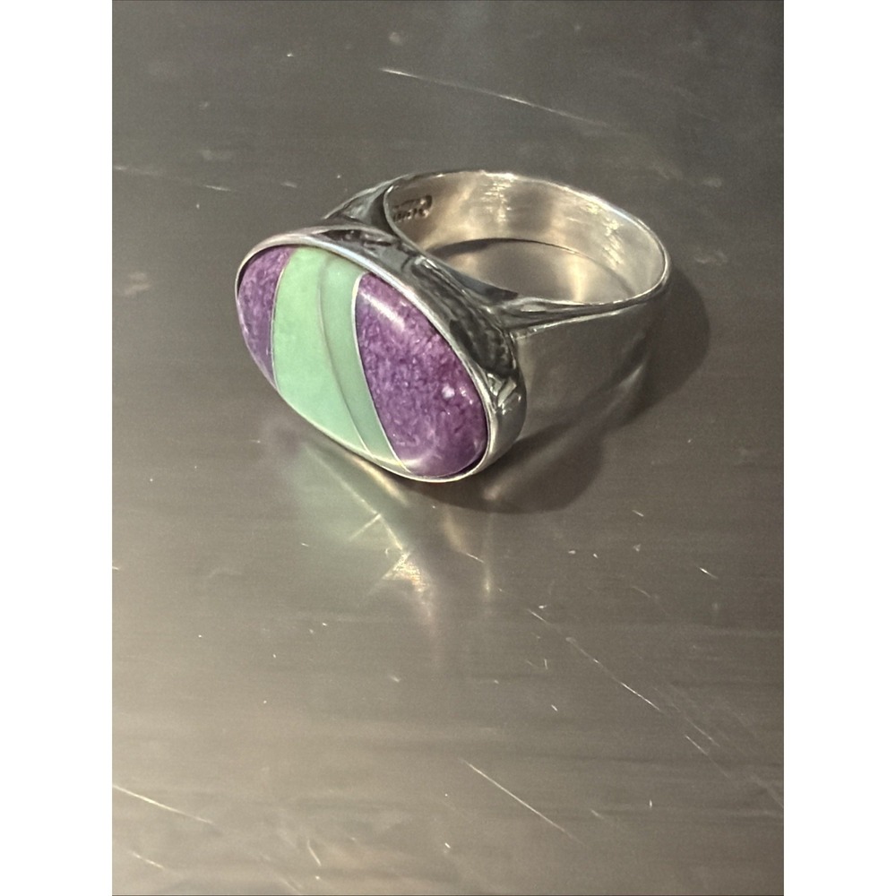 Vtg Jay King DTR Sterling Silver Charoite Aventurine Mosaic Band Ring 925 Size 7
